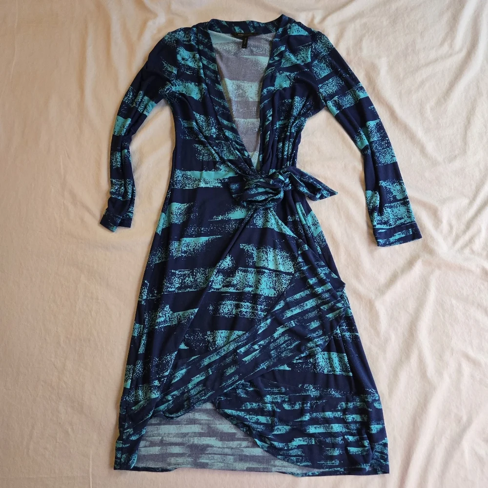 BCBG Alberta Ocean Blue & Turquoise Teal Wrap Dress - Picture 2 of 9